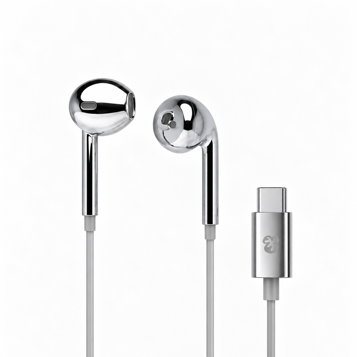 silver earphone