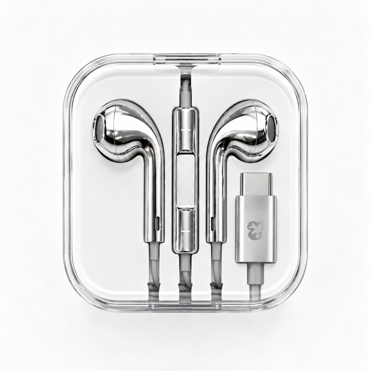 silver earphone
